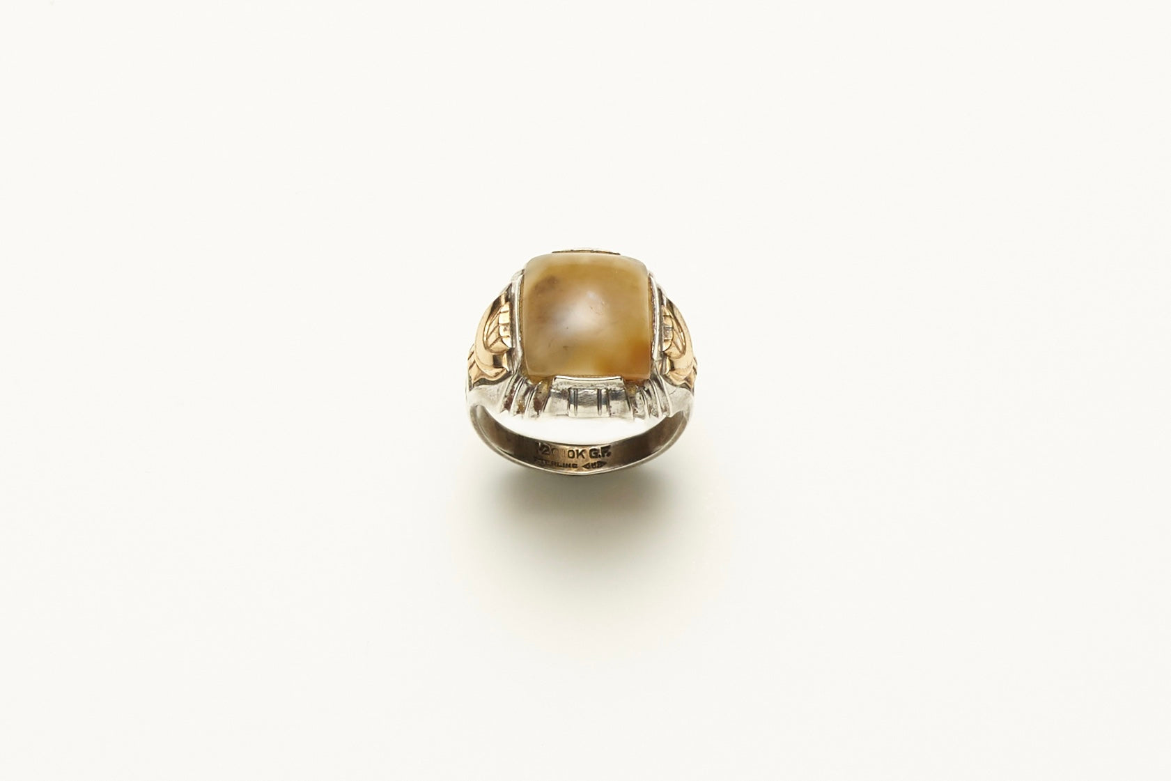 STERLING SILVER AGATE RING, c. 1940S