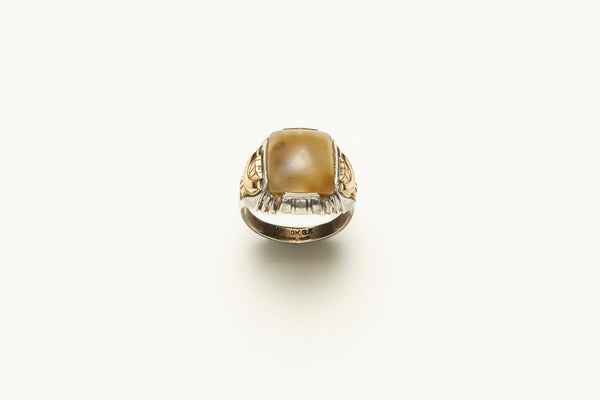 STERLING SILVER AGATE RING, c. 1940S