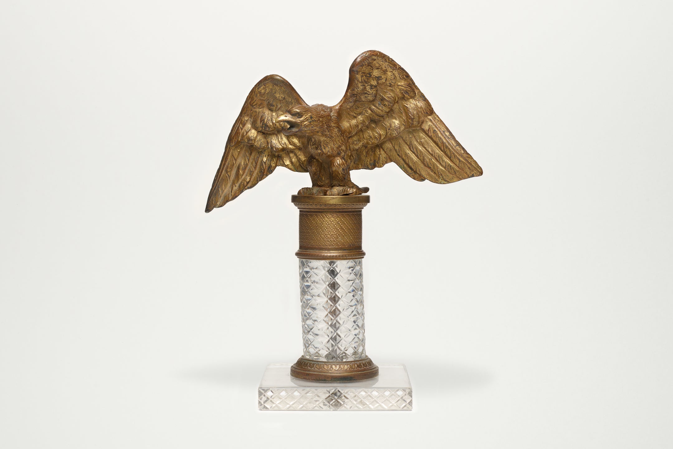 BRONZE EAGLE  STATUE ON CUT CRYSTAL BASE, c. 19th Century